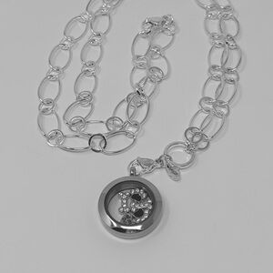 Origami Owl Silver Round Pendant Necklace with Floating Crystals - Dog Lover